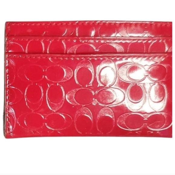 Coach Embossed Liquid Gloss Card Case Skinny Wallet Red Shiny F62544 EUC - Picture 1 of 7
